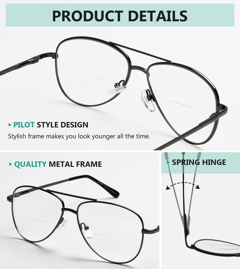 Eyekepper Pilot Style Bi-Focal Readers Polycarbonate Lens Spring Temple Bifocal Reading Glasses +2.0 - Image 3